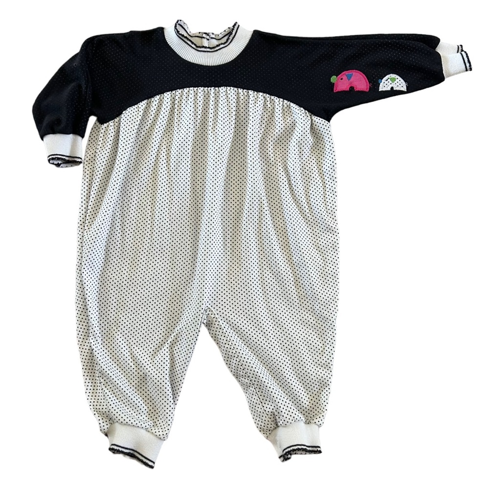 Vintage 18M Healthtex Bubble Romper Black White Elephant STS 17” Long Sleeve